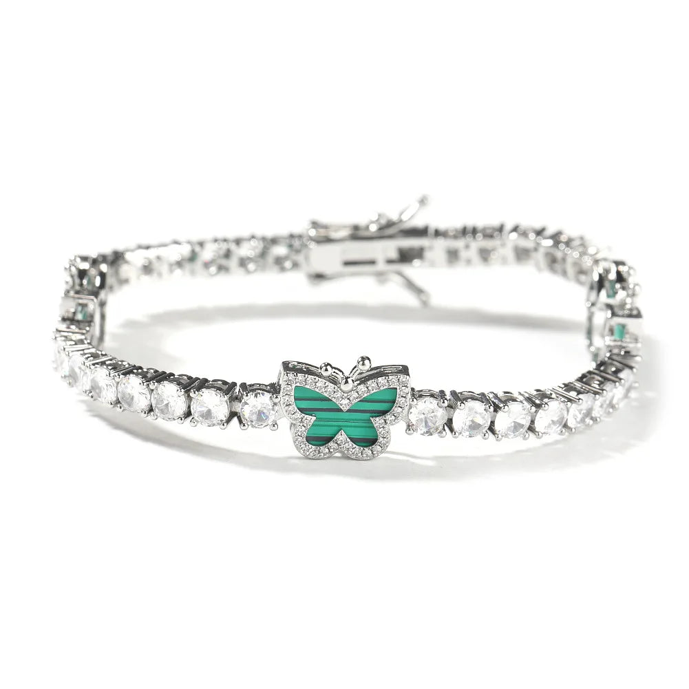 S&S Fashion 4mm Gold Plated Brass Cubic Zirconia Diamond Colorful Butterfly Punk Tennis Bracelet Chain