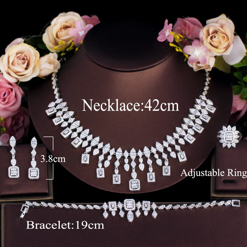 High Quality Tassel Shape Middle East Style Brass Cubic Zircon Wedding Bridal Luxury Jewelry Set for Women Dress Accessories