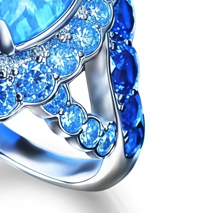 MUSHAN Jewelry Factory 925 Sterling Silver Rings Luxury Blue Opal Egg with Blue High Carbon Diamond Ring Anniversary Jewelry