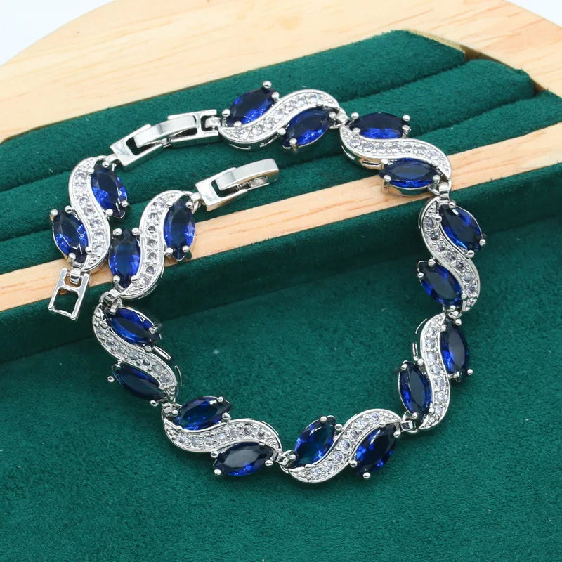 XOTICA Silver 925 Ladies Sets Blue Zircon Long Earrings Ring Pendant Bracelet Alloy Material-for Wedding Party Gift Sets for Women