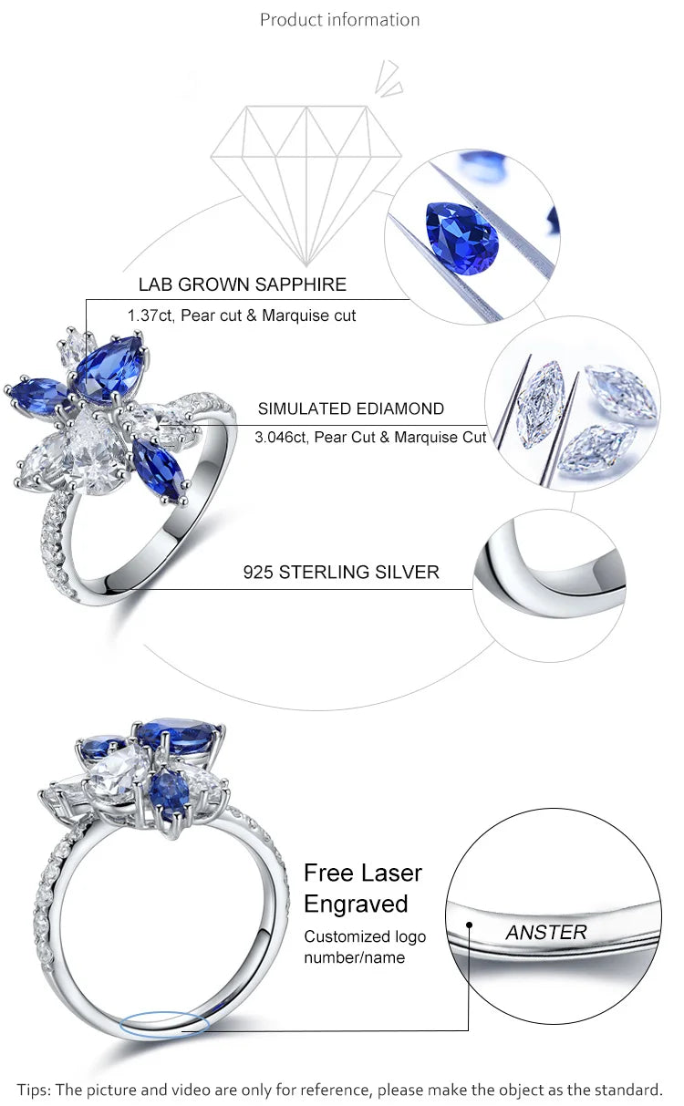 Gemfiori Miss Jewelry New Design 18k Gold Pear Cut CZ Sapphire Stone Promise Diamond Engagement Ring for Women