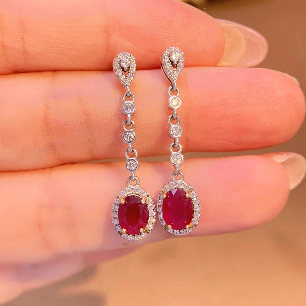 Gioiellieri Dainty Natural Ruby Drop Earrings 925 Silver Luxury Minimalist Claw Setting Yashiman Women's Third Party Appraisal