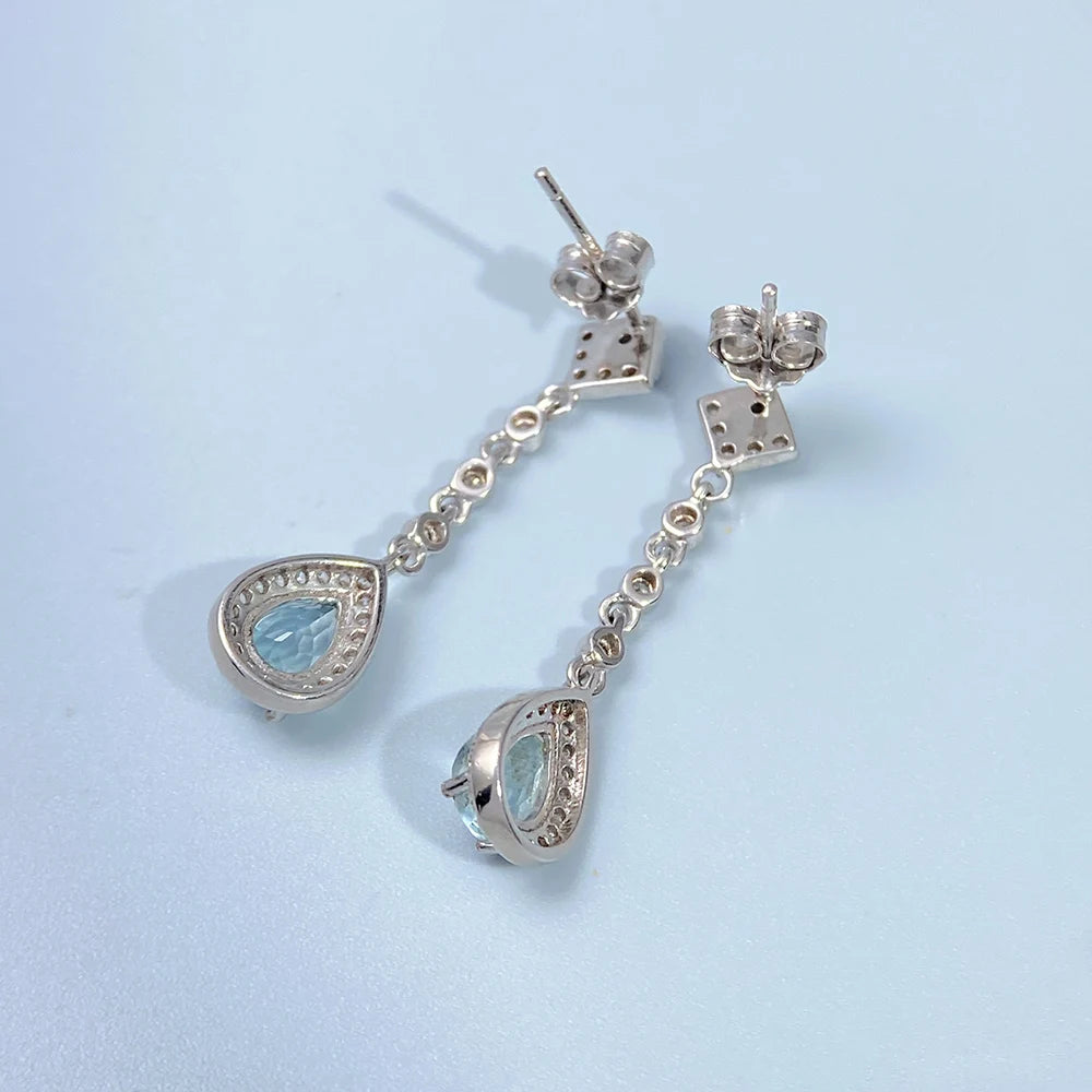Gioiellieri Natural Aquamarine Earrings S925 Sterling Silver for Women Elegant March Birthstone Jewelry with Real Gemstones Gift for Her
