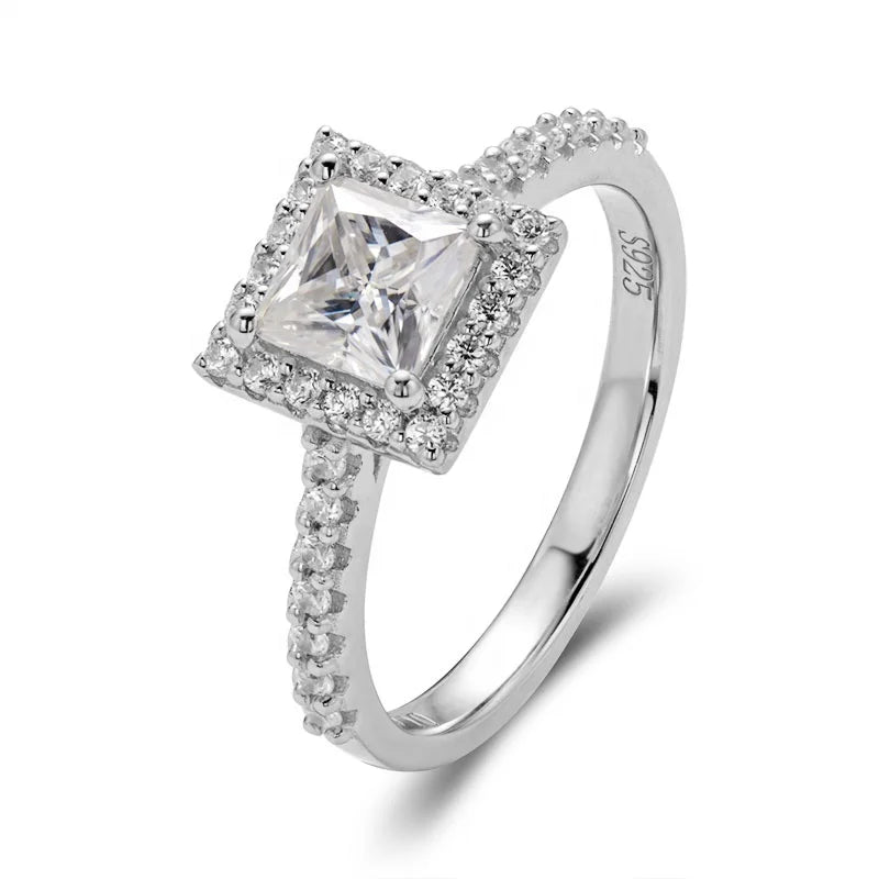 ArtistA HL04T Abiding Dainty Square Princess Cut DEF VVS Moissanite 925 Silver Halo Ring Earrings Pendant Necklace Jewelry Set