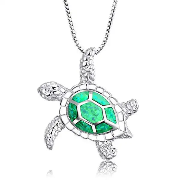 Aobao Fashion Jewelry New Style Blue Opal Turtle Necklace, Turtle Pendant Sweater Chain, Opal Necklace