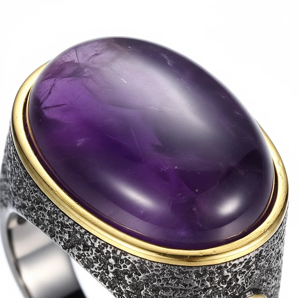 Big Amethyst Stone 925 Sterling Silver Latest Ring Design for Girls