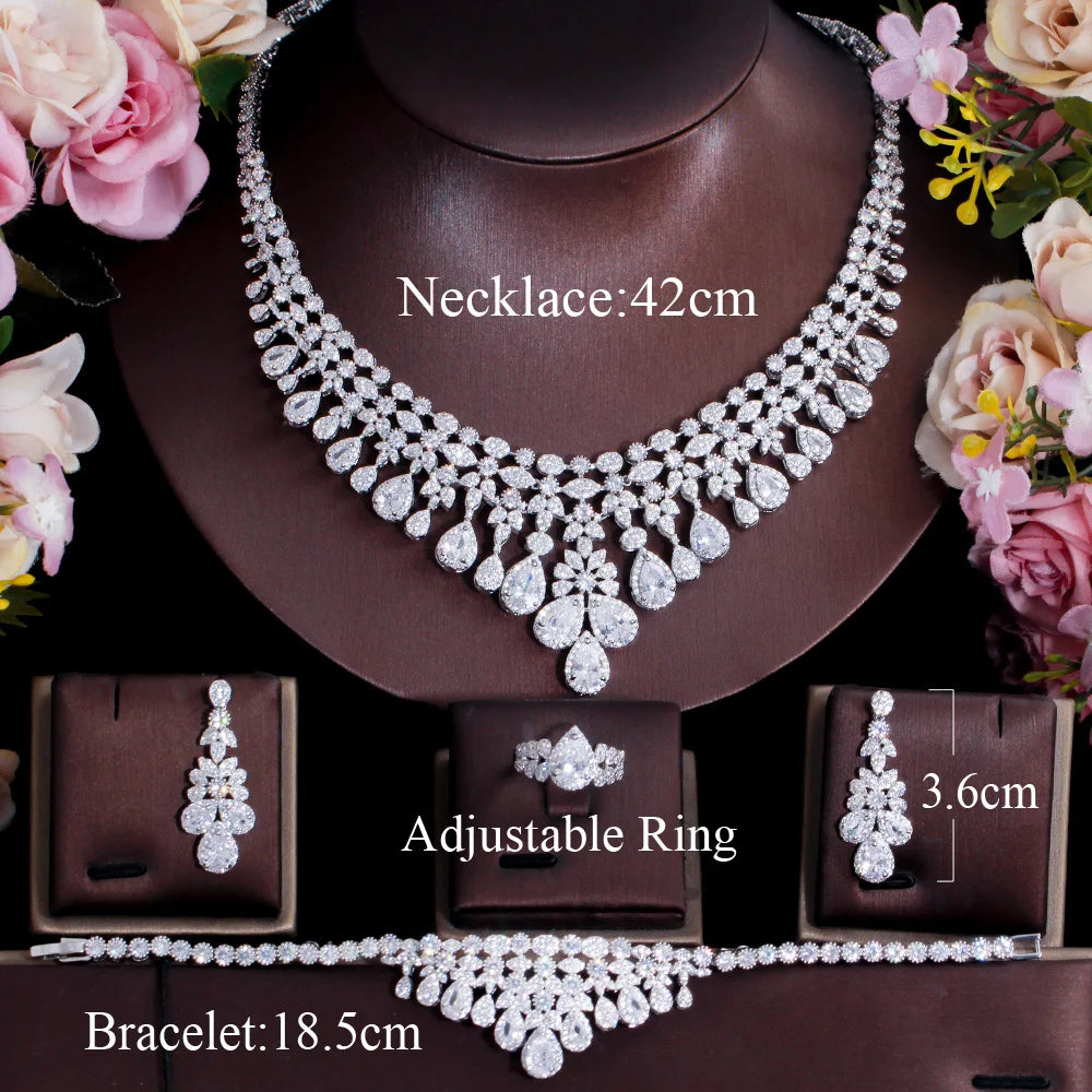 4 Piece Saudi Arabia Necklace Cubic Zirconia Super Big Luxury Jewelry Set for Women's Wedding Dubai Bridal Jewellery Set