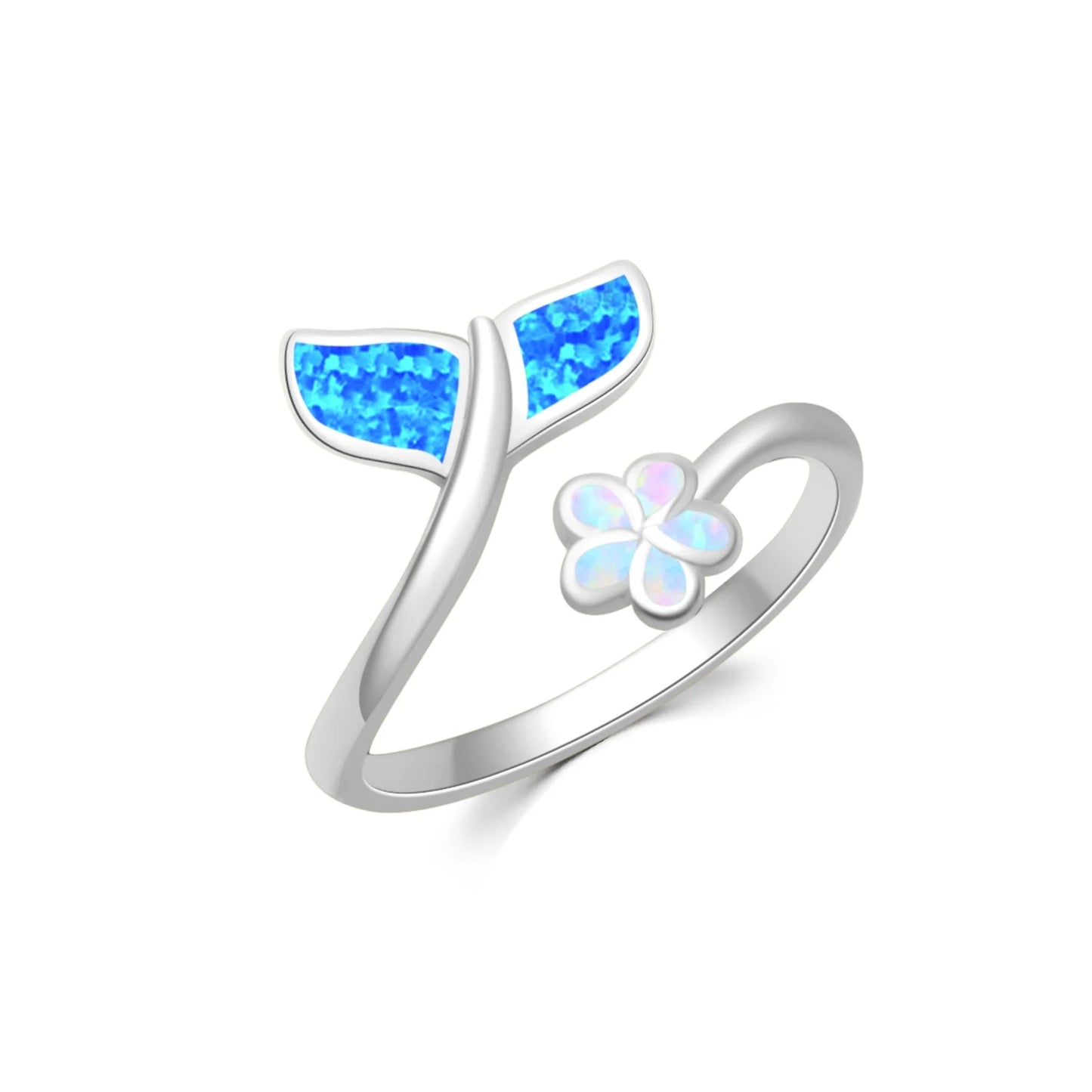 Mermaid Tail Flower Opal Open Ring Gem Gold-Plated Band Enchanting Ocean-Themed Jewelry for Women Trendy Style