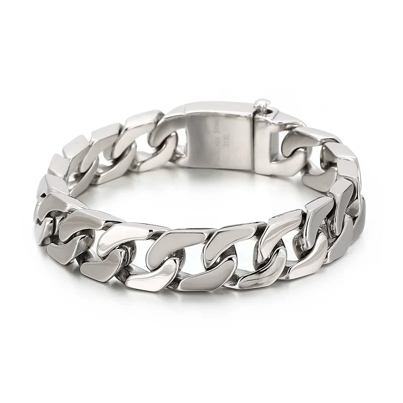 KALEN 22cm Retro Stainless Steel Cuban Chain Bracelet for Men
