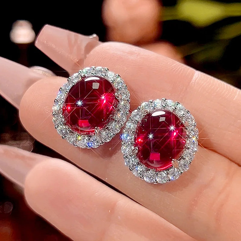 Gemfiori 2025 New Jewelry Simulation Red Corundum Retro Zircon Light Luxury Set Valentine's Day Gift