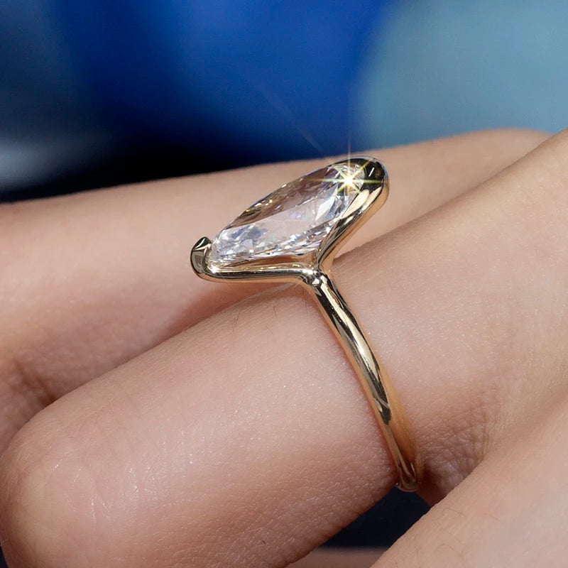 Gemfiori MSR-1507 Custom Ring Jewelry 3ct D VVS2 Engagement Ring 14k Yellow Gold Pear Cut Lab Grown Diamond Ring