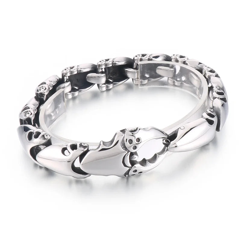 REBEL 225mm Men Punk Silver/Oxidized Black Stainless Steel Crab Claw Links Bracelets