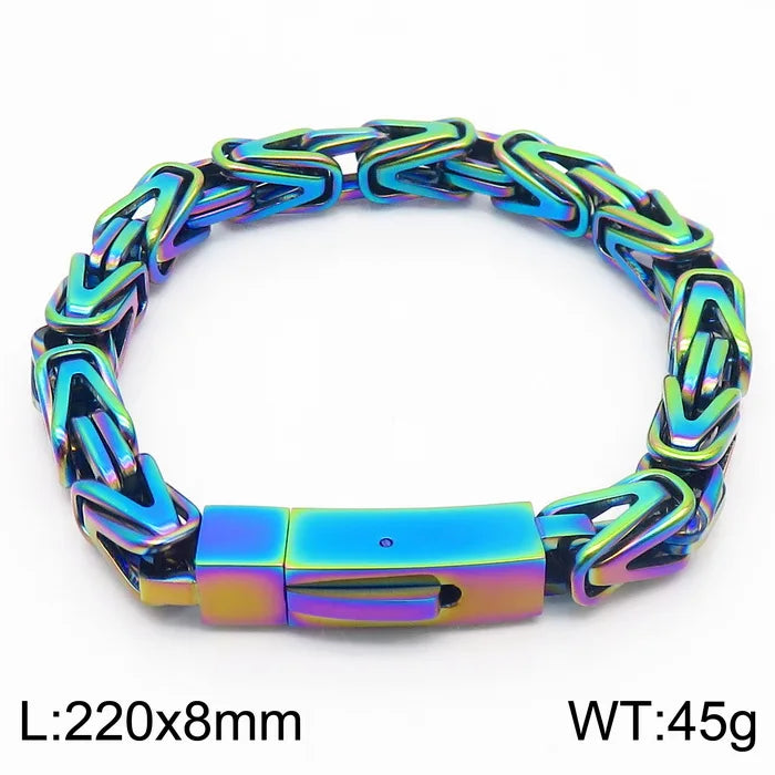 VIKING Byzantine Links Bracelet – 316L Stainless Steel Unisex 8mm Silver Gold Black Blue Rainbow