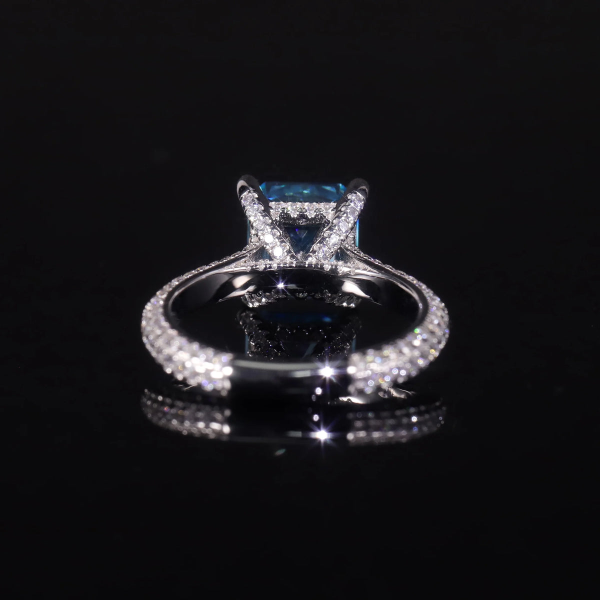 ArtistA AR053 Abiding Luxury Custom Cushion Shape 9x9MM Ice Cut Diamond-fire CZ Aqua Blue Cubic Zirconia Engagement Half Eternity Ring