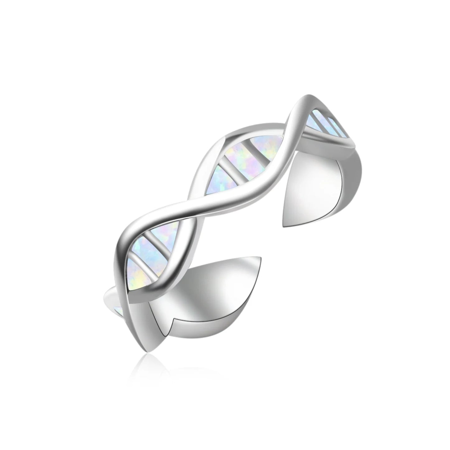 Science Style DNA Double Helix Open Ring | Blue Opal Inlay Stainless Steel Adjustable Finger Ring for Women Men Fashion Jewelry