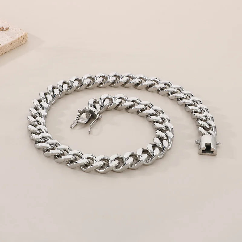REBEL European American Hip-Hop 18K Gold-Plated 12mm Four-Sided Grind Cuban Chain Stainless Steel Fashion Necklaces