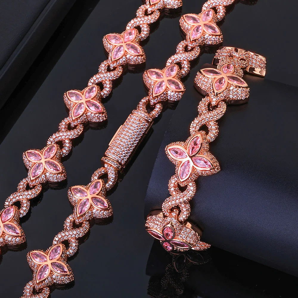 REBEL European American Hip Hop Four Leaf Clover 8-Character Chain Cuban Link Unisex Iron Plant Pattern High-End Bracelet