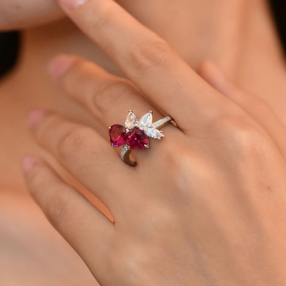 SILVERELLI 1ct Heart-Shaped Red Gemstone Ring | S925 Sterling Silver | Platinum Plated | Sizes 5–9