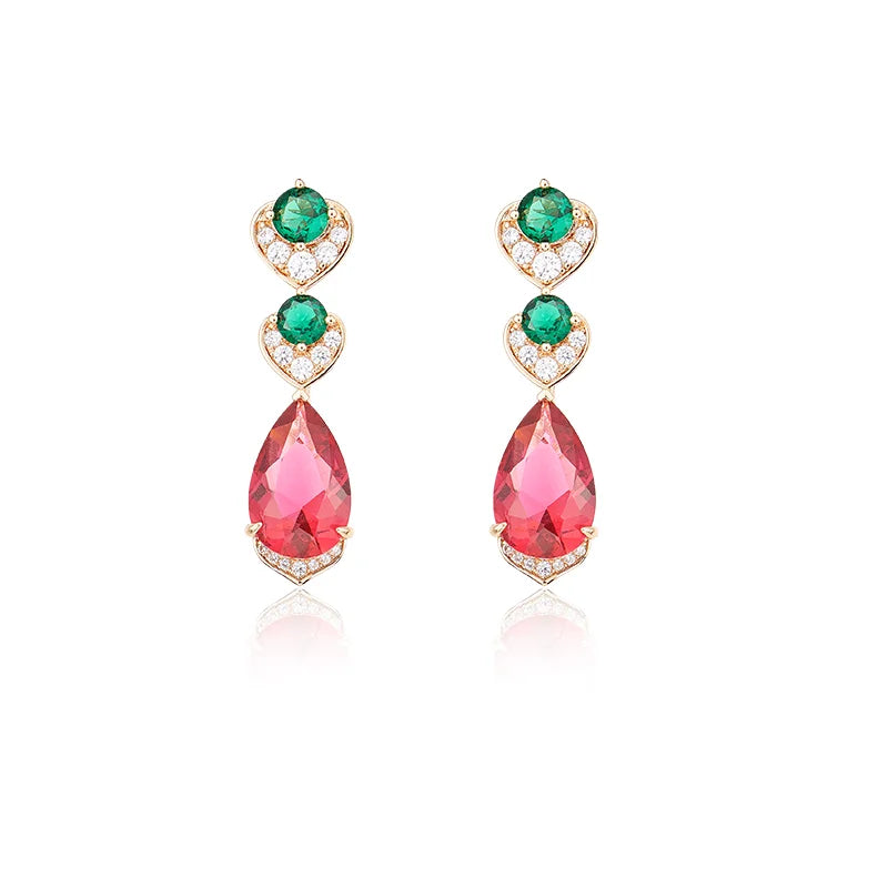 Luxury Palace Style Red and Green Gemstone Jewelry Set Rose Gold Necklace Earrings for Wholesale Bride Dinner Dress Accessories