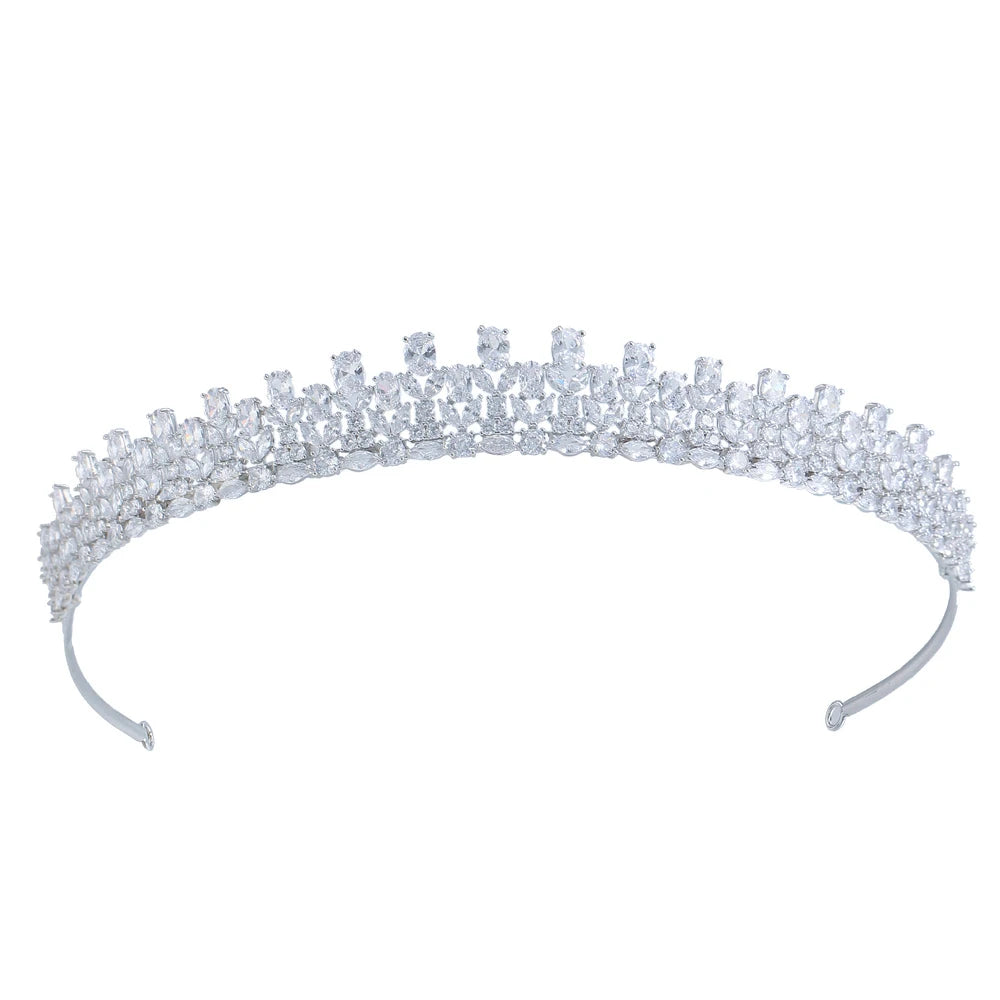 Shiny Cubic Zirconia Flower Leaf Shape Elegant Luxury Headpiece Bridal Tiara Crown for Women Wedding Hair Jewelry Accessories