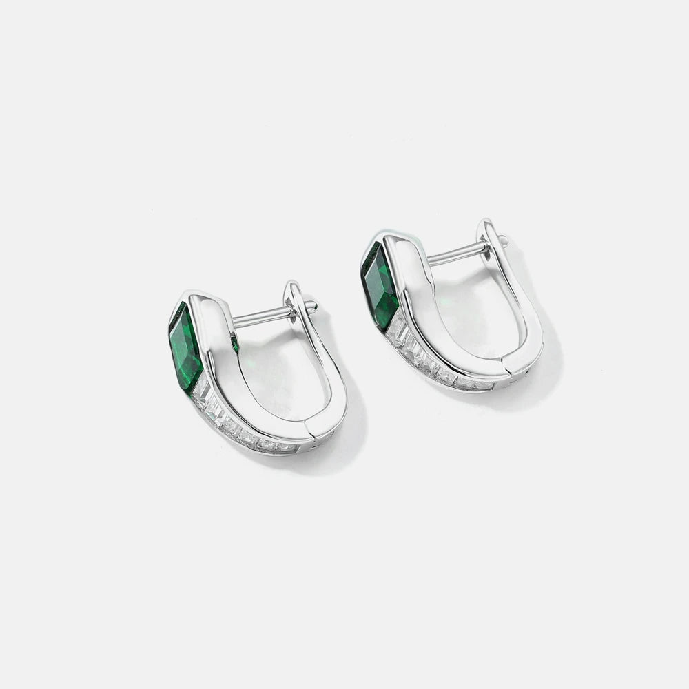 SILVERELLI Green High Carbon Diamond Hoop Earrings | S925 Sterling Silver | Geometric Light Luxury