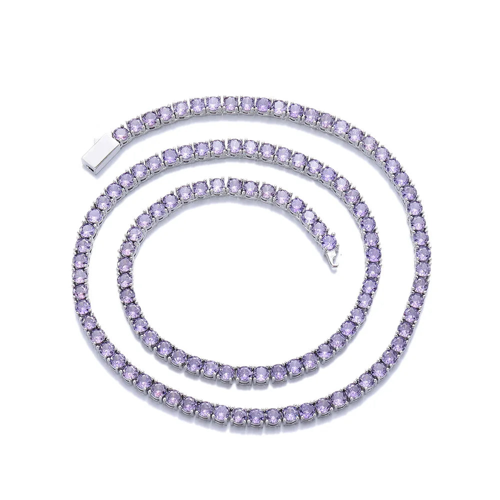 S&S 4mm Iced Out CZ Tennis Chain Necklace — Coloured Zircon | Gold, Silver & Black | S&S Collection