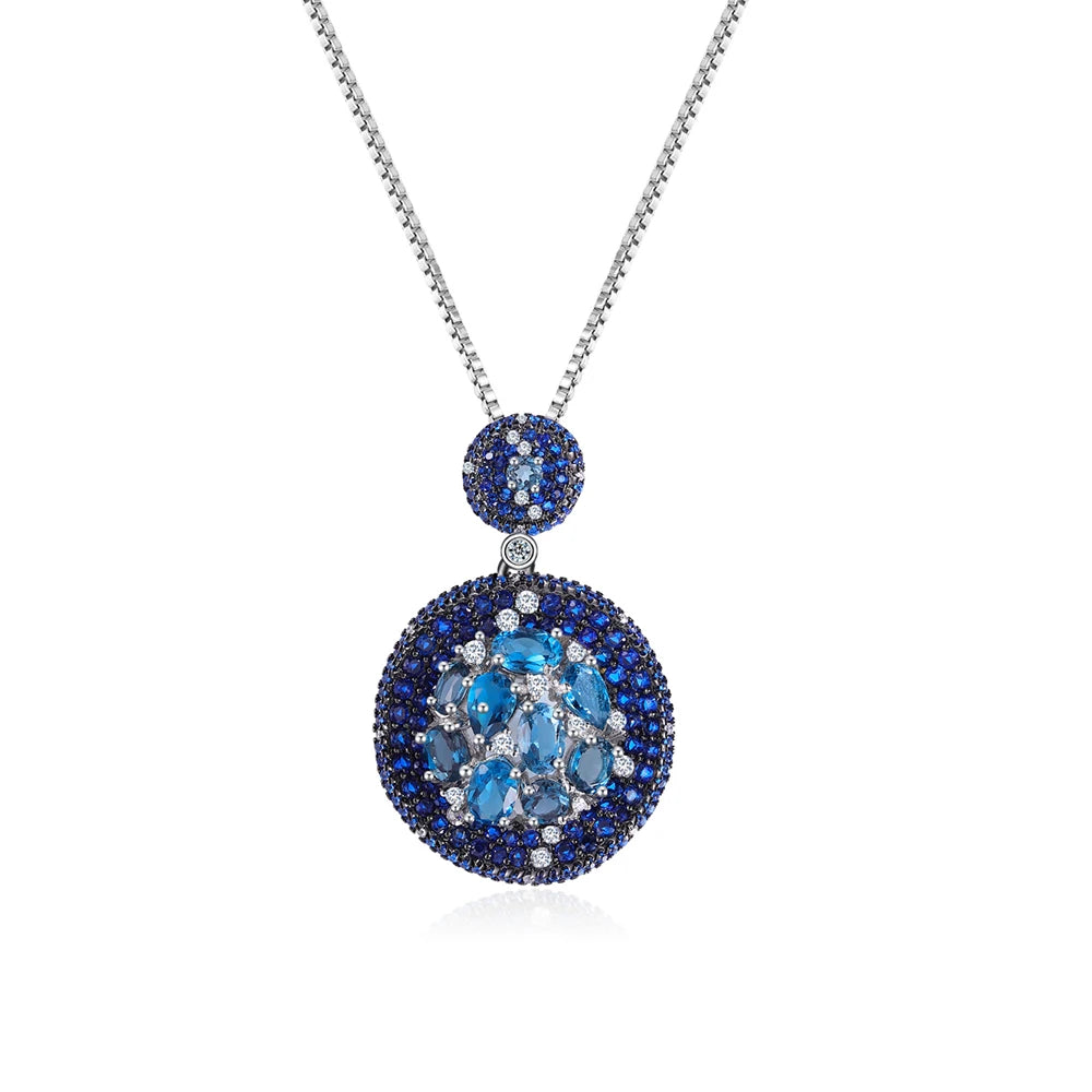 ArtistA W0420 Abiding Bohemia Style Natural London Blue Topaz Real 100% Sterling Silver 925 Necklace & Earrings Jewelry Set for Gift