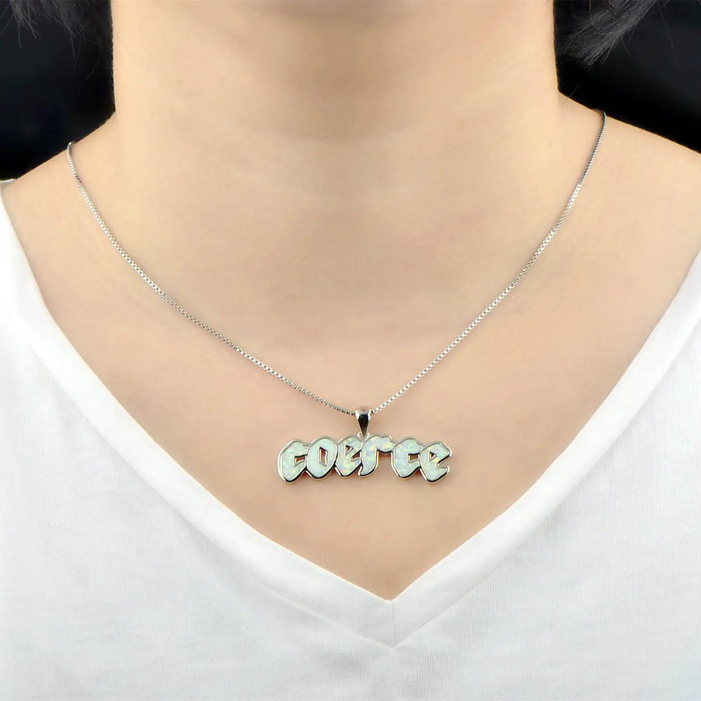 TikTok Ins Viral Custom Letter Necklace | Trendy Copper Silver Plated Dainty White Opal Pendant Link Chain for Women Wholesale