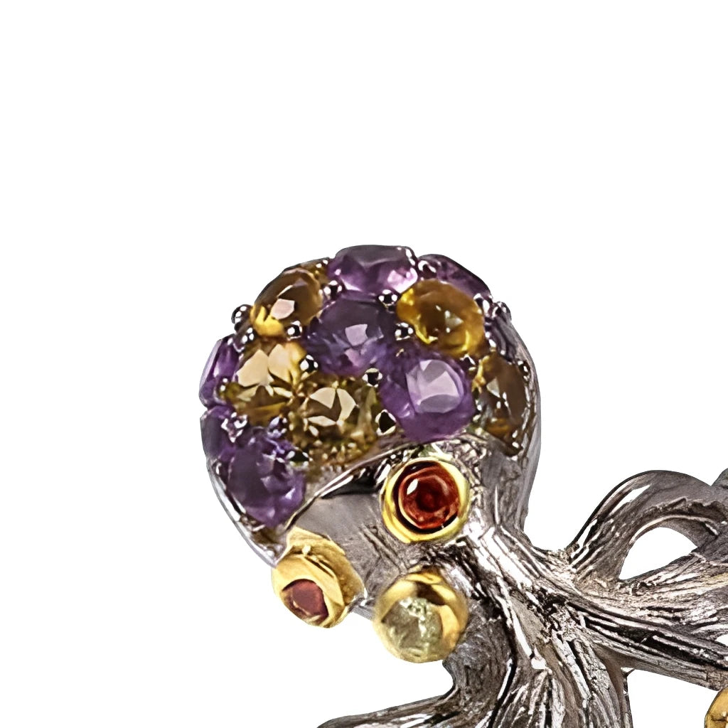 Cute Octopus 925 Sterling Silver Colour Gemstone Ring with Gold Plated
