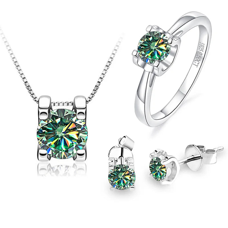 Luxury Moissanite Jewelry Set 925 Sterling Silver 1ct Earring Ring Pendant VVS Moissanite Diamond for Women