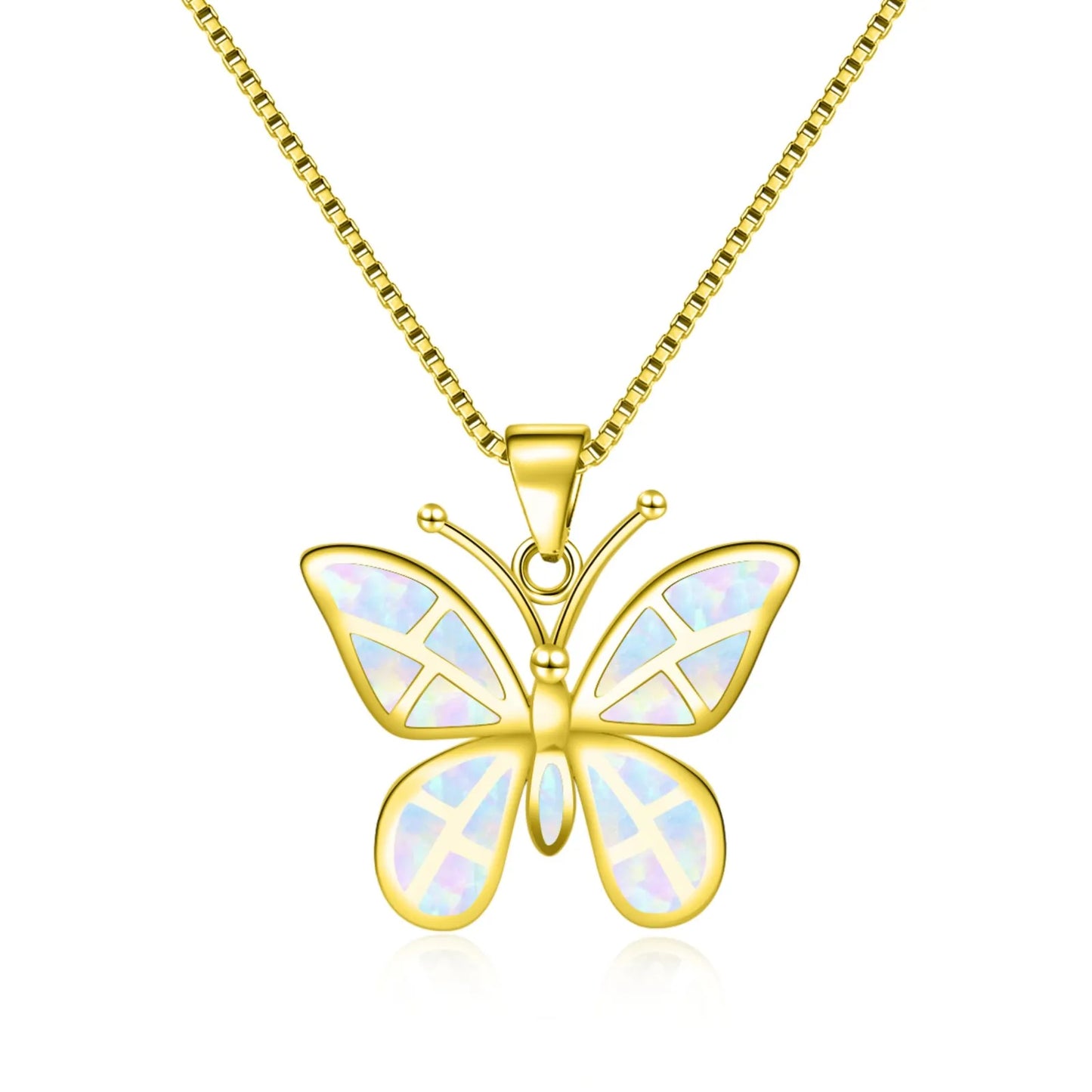 TikTok INS Wind Hawaii Beach Explosion Brass Opal Butterfly Pendant Necklace Cute Style Children's Wholesale Inlaid Charms