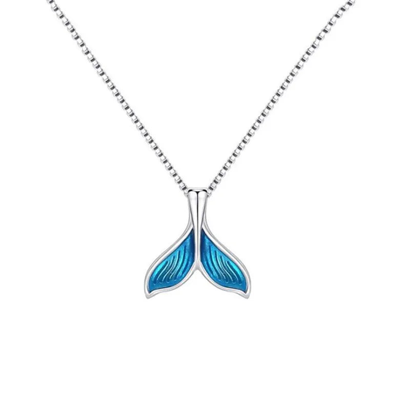 Stylish and Elegant Animal-shaped Mermaid-style Blue Resin Fishtail Pendant Necklace with Box Chain Copper Wholesale