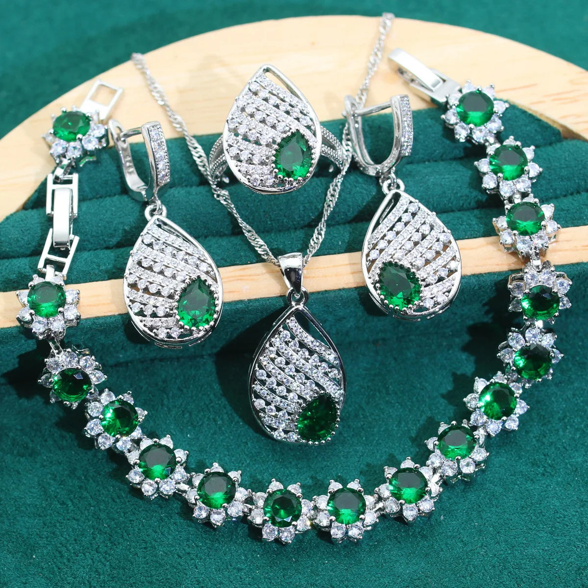 XOTICA New Arrival 925 Silver Jewelry Sets for Women Wedding Blue Zircon Bracelet Earrings Necklace Pendant Open Ring Parties Sapphire