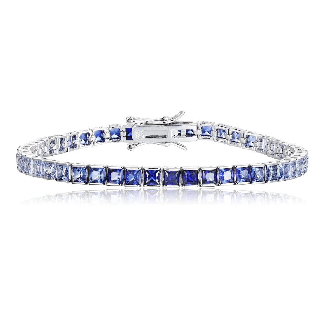 Gemfiori Unisex Rainbow Color Bracelets Silver S925 Tennis Bracelet Chain 3mm Princess Cut Fine Jewelry Party Gift for Her Wedding