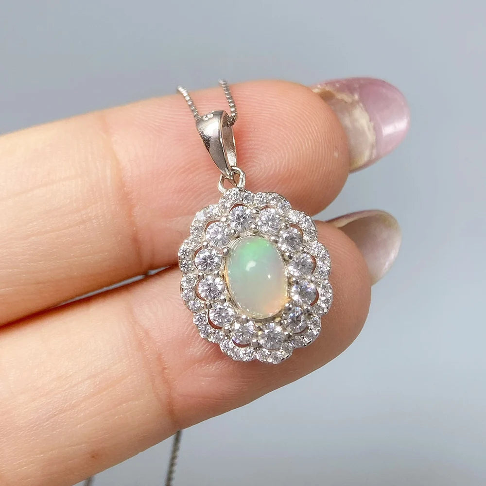 Gioiellieri Natural Opal Pendant S925 Sterling Silver Necklace for Women Fine Jewelry October Birthstone Anniversary Birthday Gift Newest
