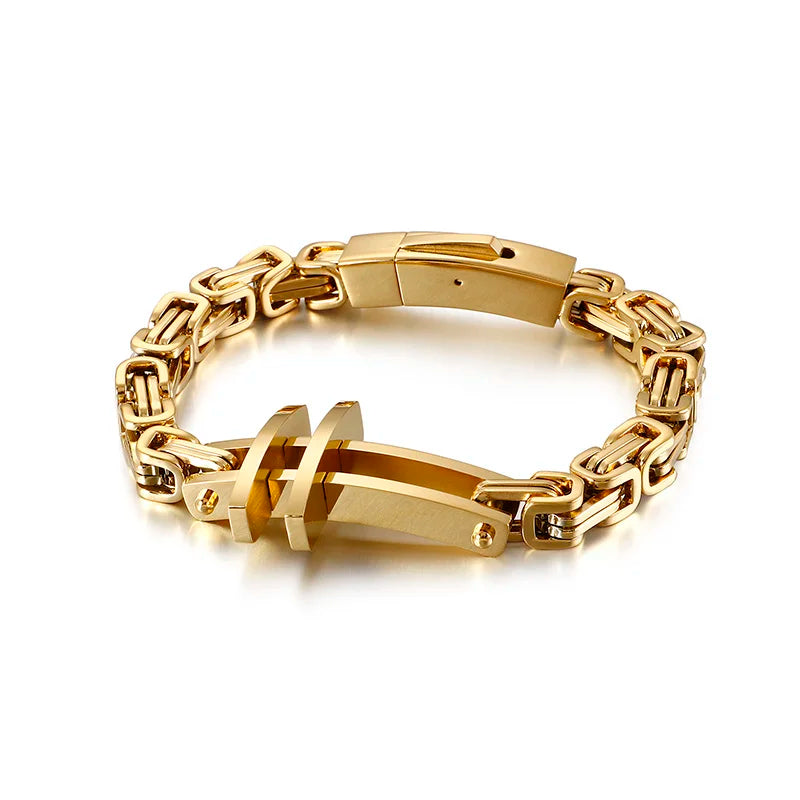VIKING Christian Cross Byzantine Chain Bracelet – 316L Stainless Steel Men's Retro Bangle