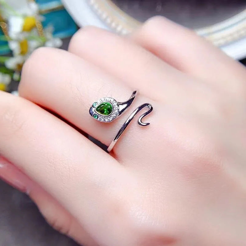 Gioiellieri Hot Selling Rhodium 925 Sterling Silver Luxury Smart Couple Ring Graduation Wedding Party Jewelry Pear Cut Natural Diopside CMA