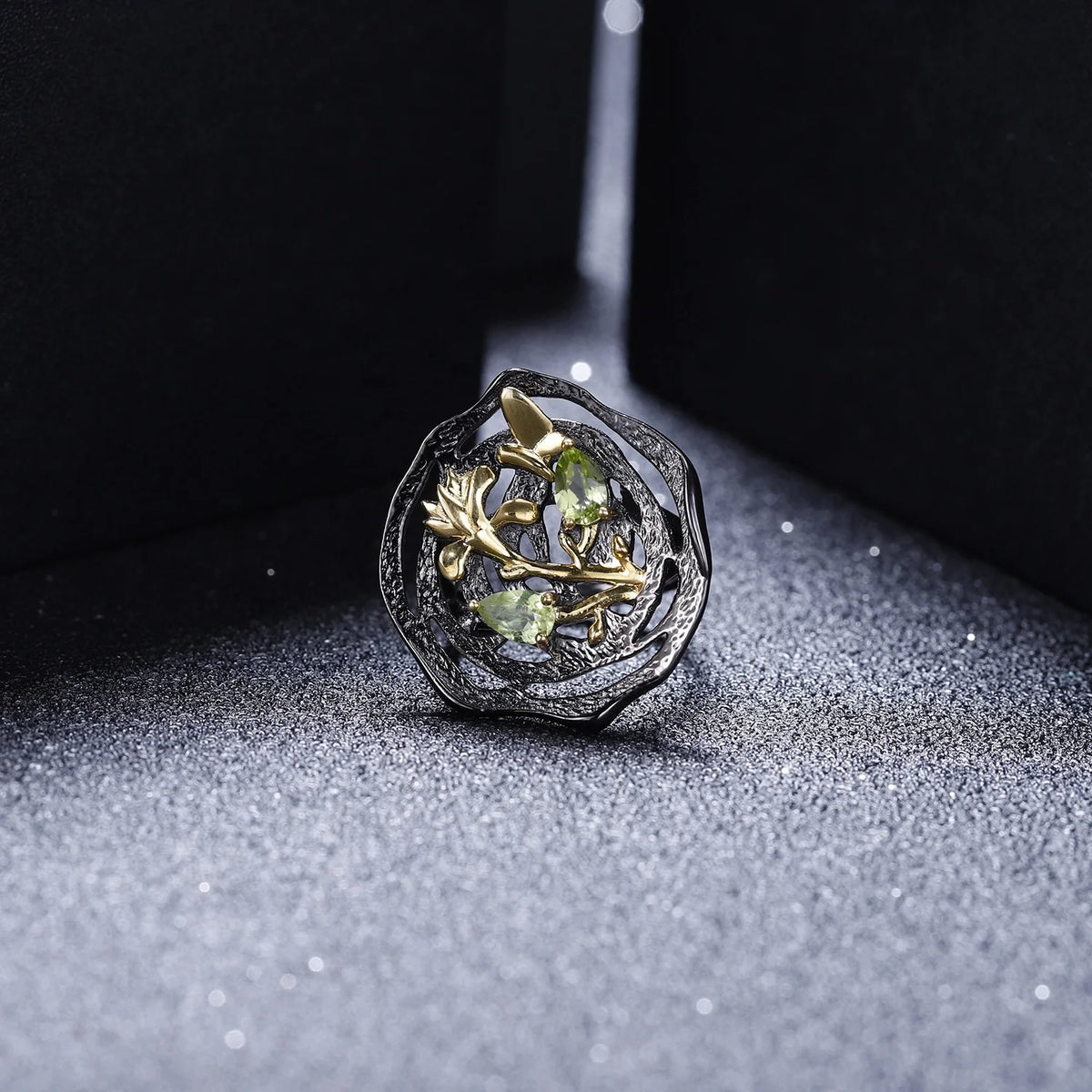ArtistA Abiding Original Design Gold Plated Two Tone Geometric Lotus Flower Butterfly 925 Sterling Silver Peridot Jewelry Set
