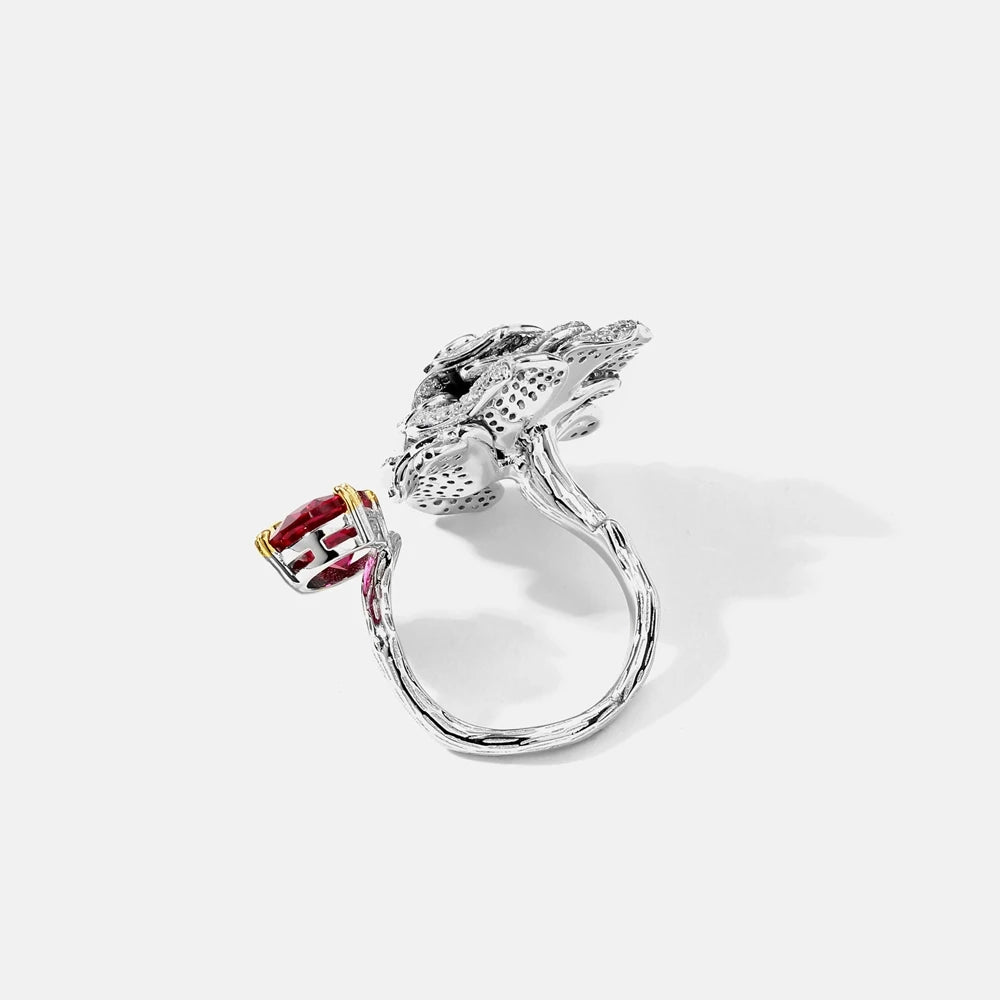 MuShan Jewelry Factory S925 Pure Silver Rose Ring With Real Gold Plating New Type of CrossBorder Jewelry From Europe and America