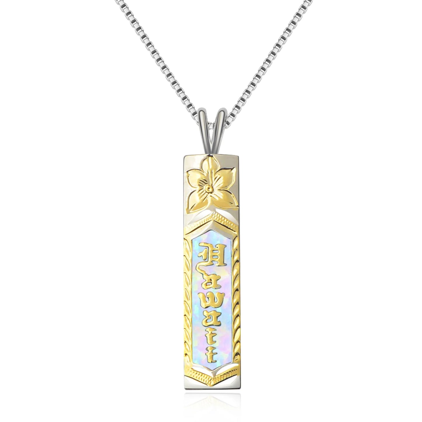 Vertical Bar Pendant - Blue Opal Inlaid Two-Tone Plated Totem Jewelry for Women Wholesale