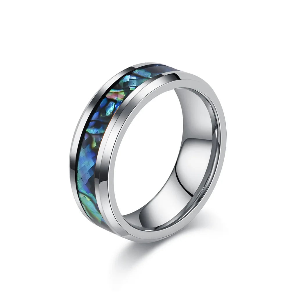 Tungsten Steel Inlaid Abalone Shell High-Level Fashion Couple's Ring