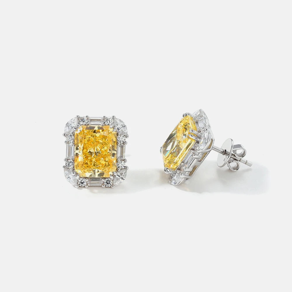 MUSHAN Jewelry Factory Pure Silver Stud Earrings Light Luxury and High End Gold Plated Yellow Diamond Ice Flower Cut Earrings
