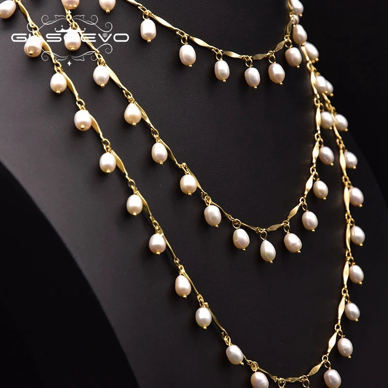 Natural Freshwater Pearl Long Necklace Women's Wedding Personalized Adjustable Length Chain Jewelry Accessories