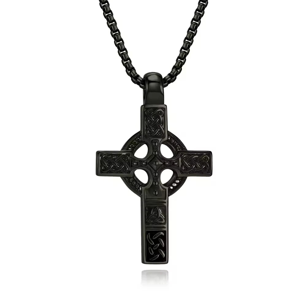 New Arrival Stainless Steel Cross Necklace for Men Double Sided Cross Celtic Knot Pendent Necklace Fashion Jewelry