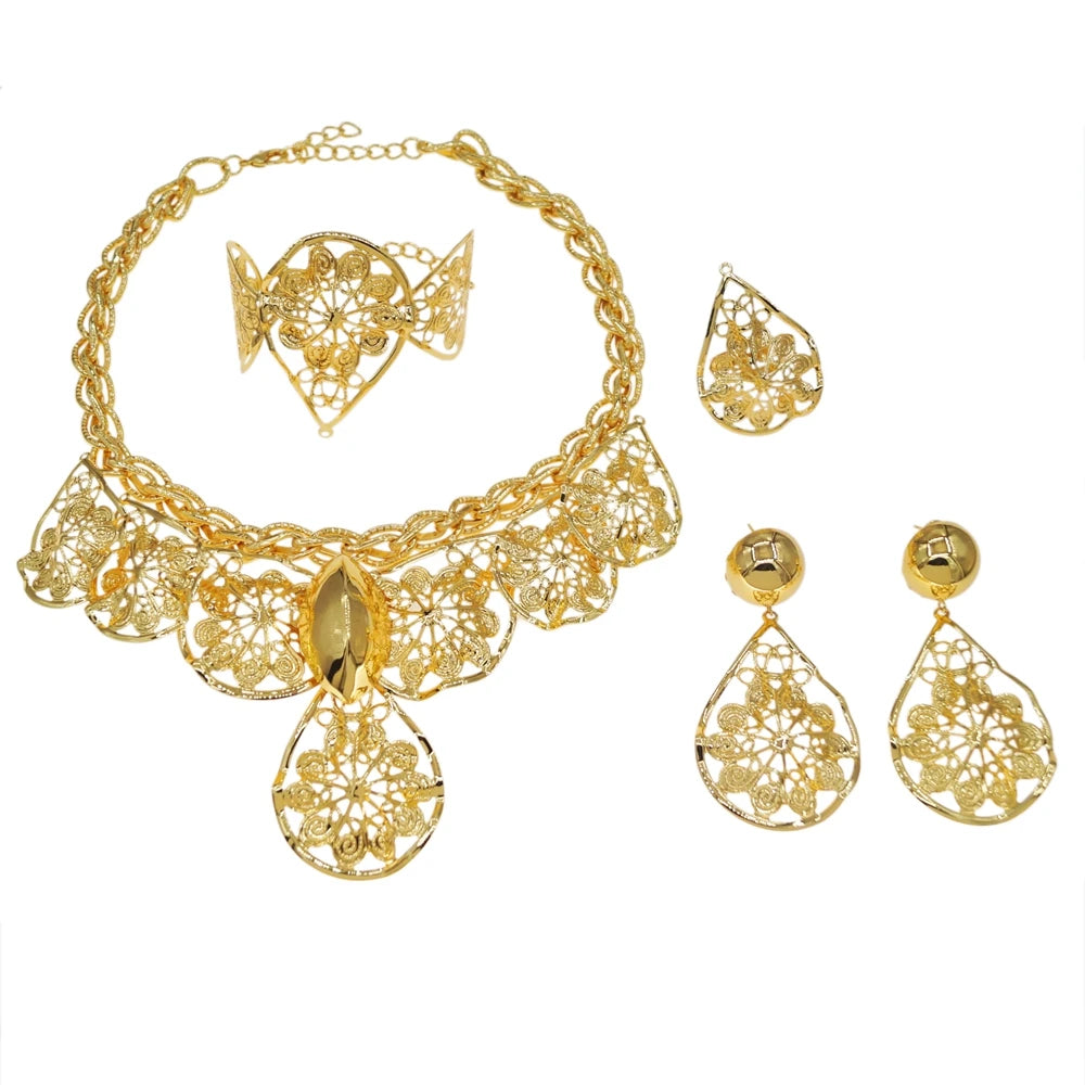 Italian Jewelry Set Alloy Brazilian Jewelry Sets Wedding Party Pendant Necklace Bracelet Ring Earrings Jewelry Set HK053522