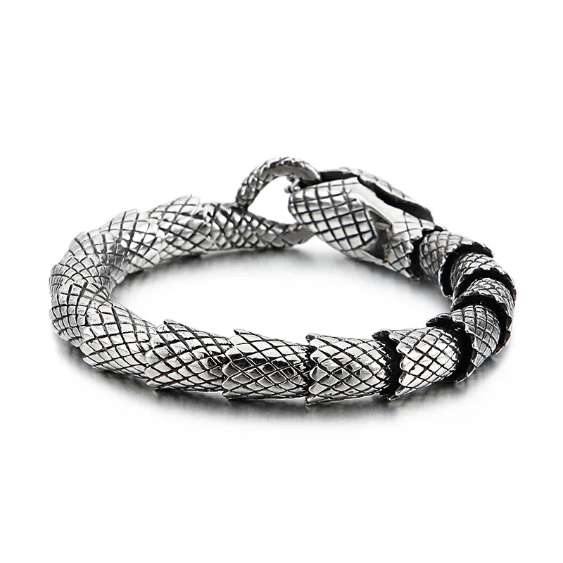 VIKING Mens Punk Vivid Snake Links Bracelet – Oxidized Black & Silver