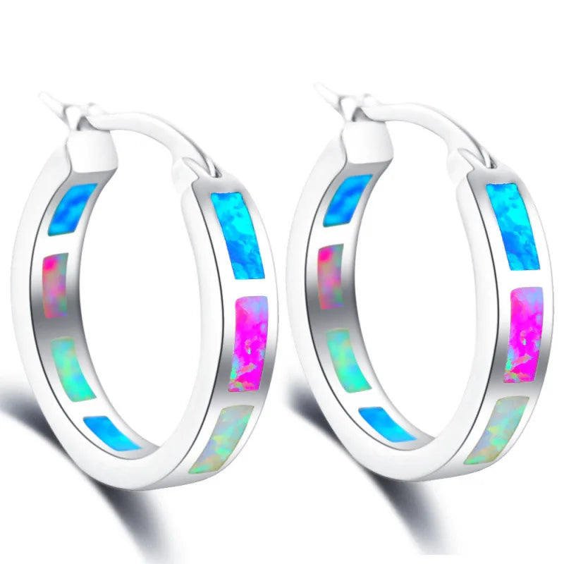 Tiktok Ins Hot Brass Geometric Bohemian Christian Blue Opal Drop Earrings Gift for Women