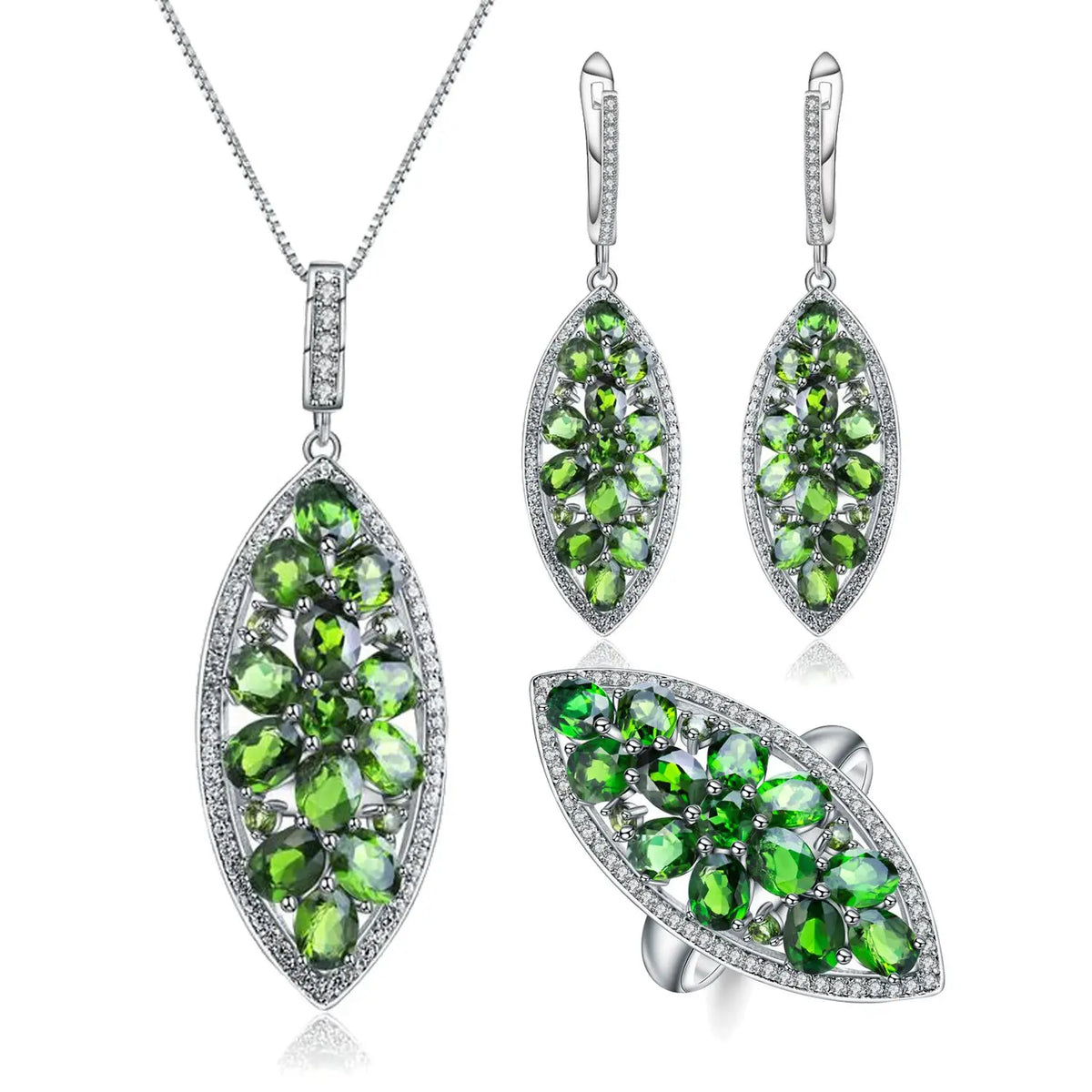 ArtistA Abiding Custom 925 Silver Natural Amethyst Chrome Diopside Bridesmaid Blossoms Big Size Jewelry Sets for Wedding