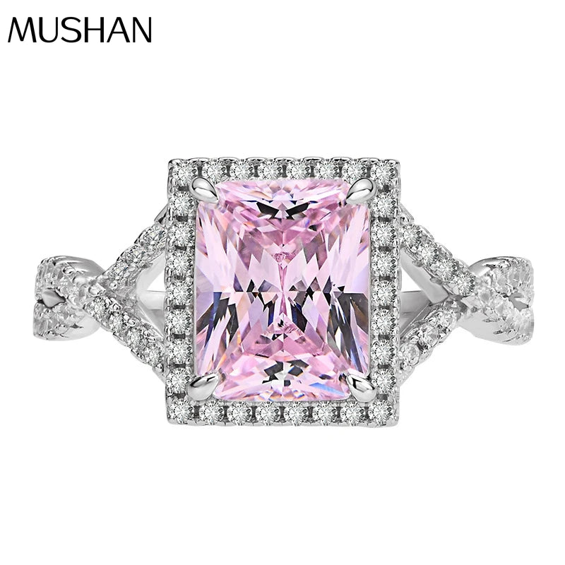 MuShan Jewelry Factory New Inlaid 7 * 9 Main Diamond S925 Pure Silver Ring for Women with Ins Style High Carbon Diamond Ring