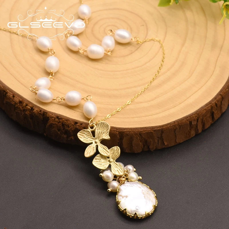 Natural Fresh Water White Pearl Pendant Necklace for Women Lovers' Engagement Party Handmade Jewelry Earrings Bulk